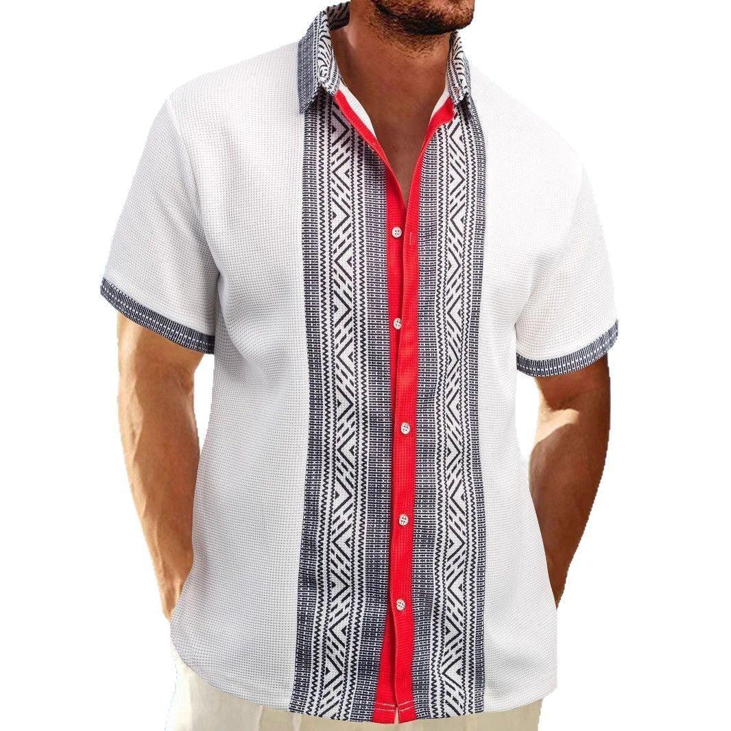 Printed Button Short Sleeve Men - VAleG