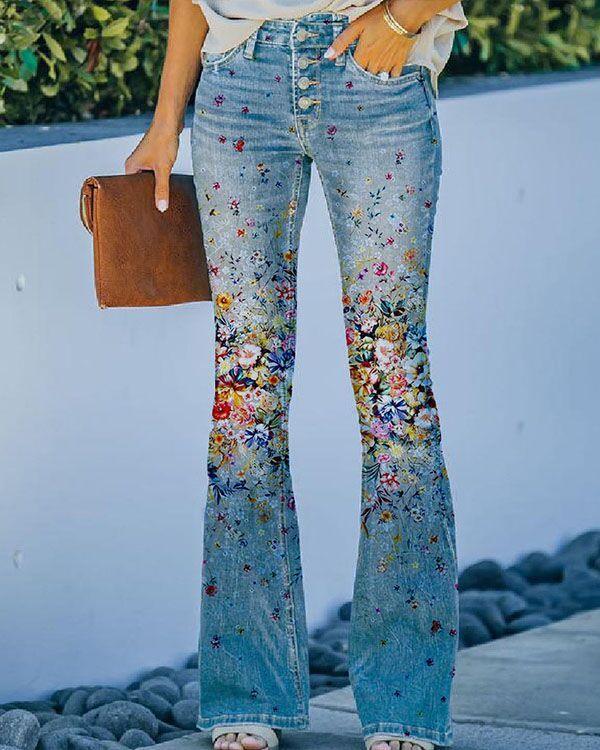 Printed Thin Jeans Large Size Women's Casual Pants - VAleG
