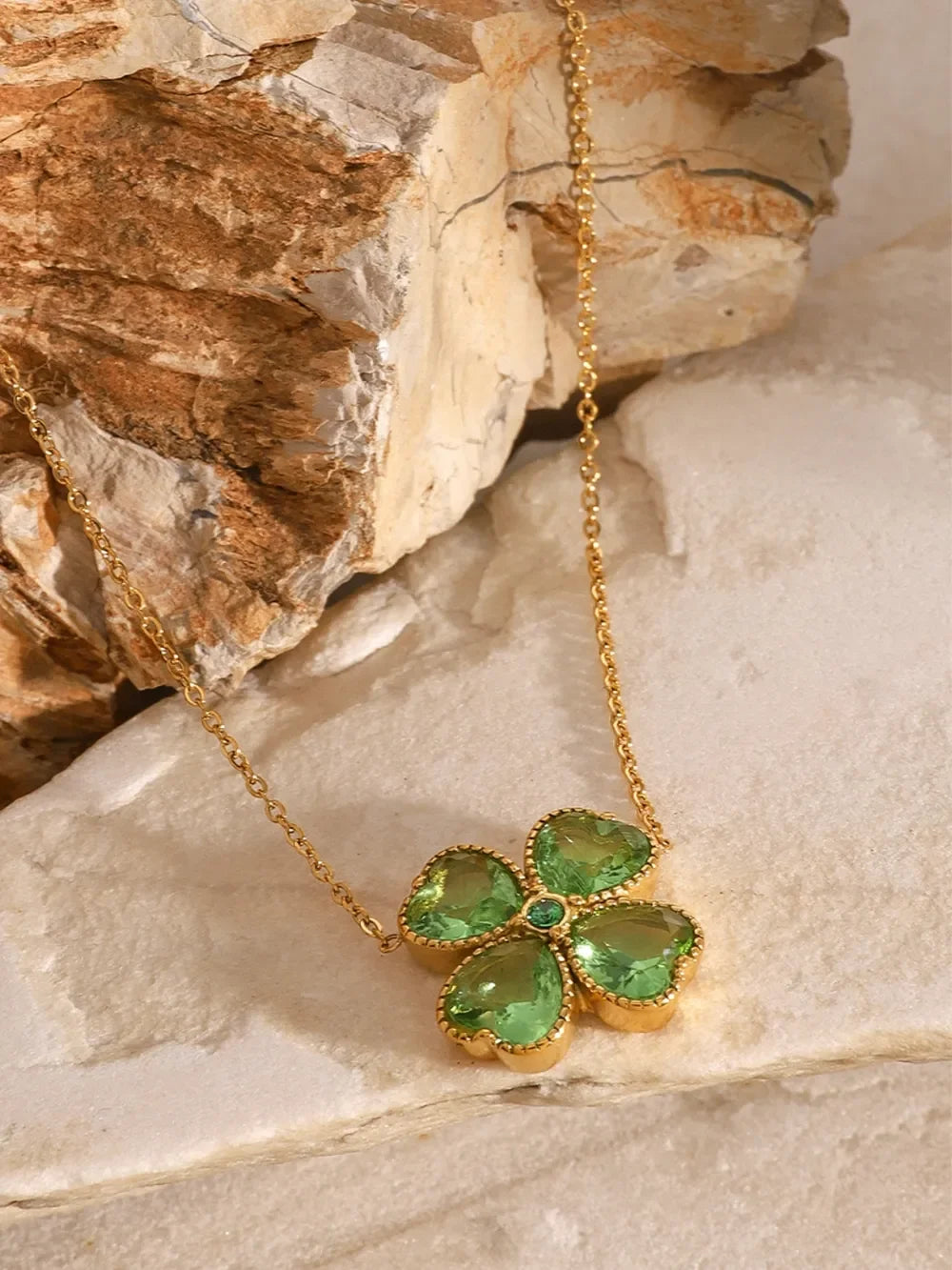 Stainless Steel Zircon Lucky Clover Pendant Necklace - VAleG