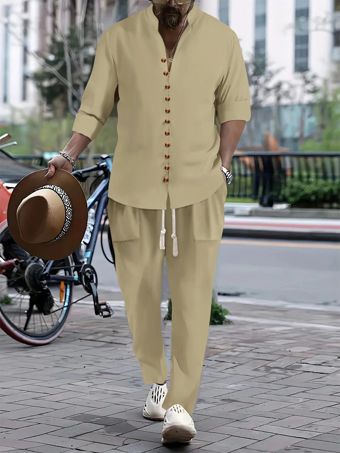 Cotton And Linen Casual Loose Long-sleeved Trousers Two-piece Suit - VAleG