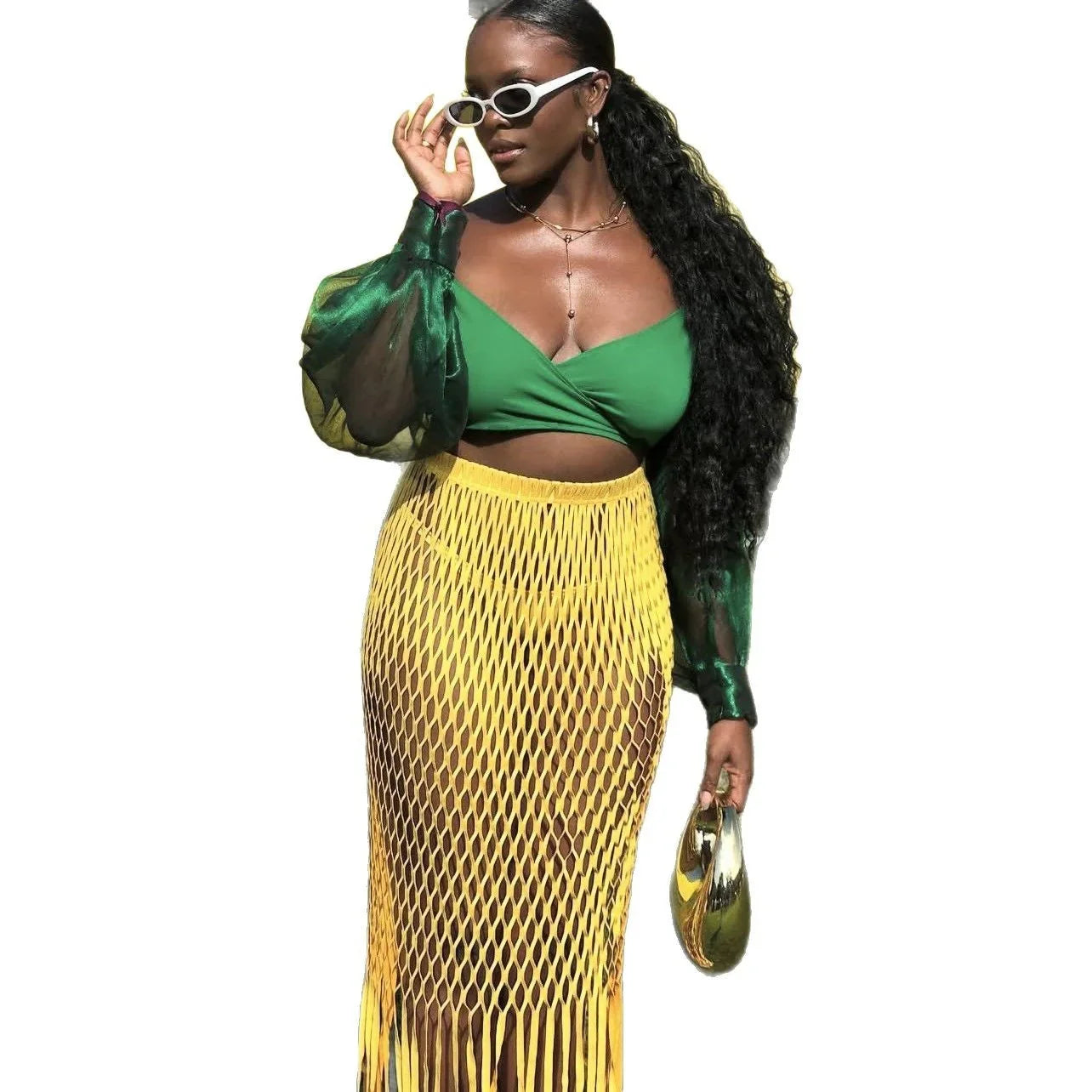 Women's Fishnet Beach Skirt Tassel Skirt - VAleG