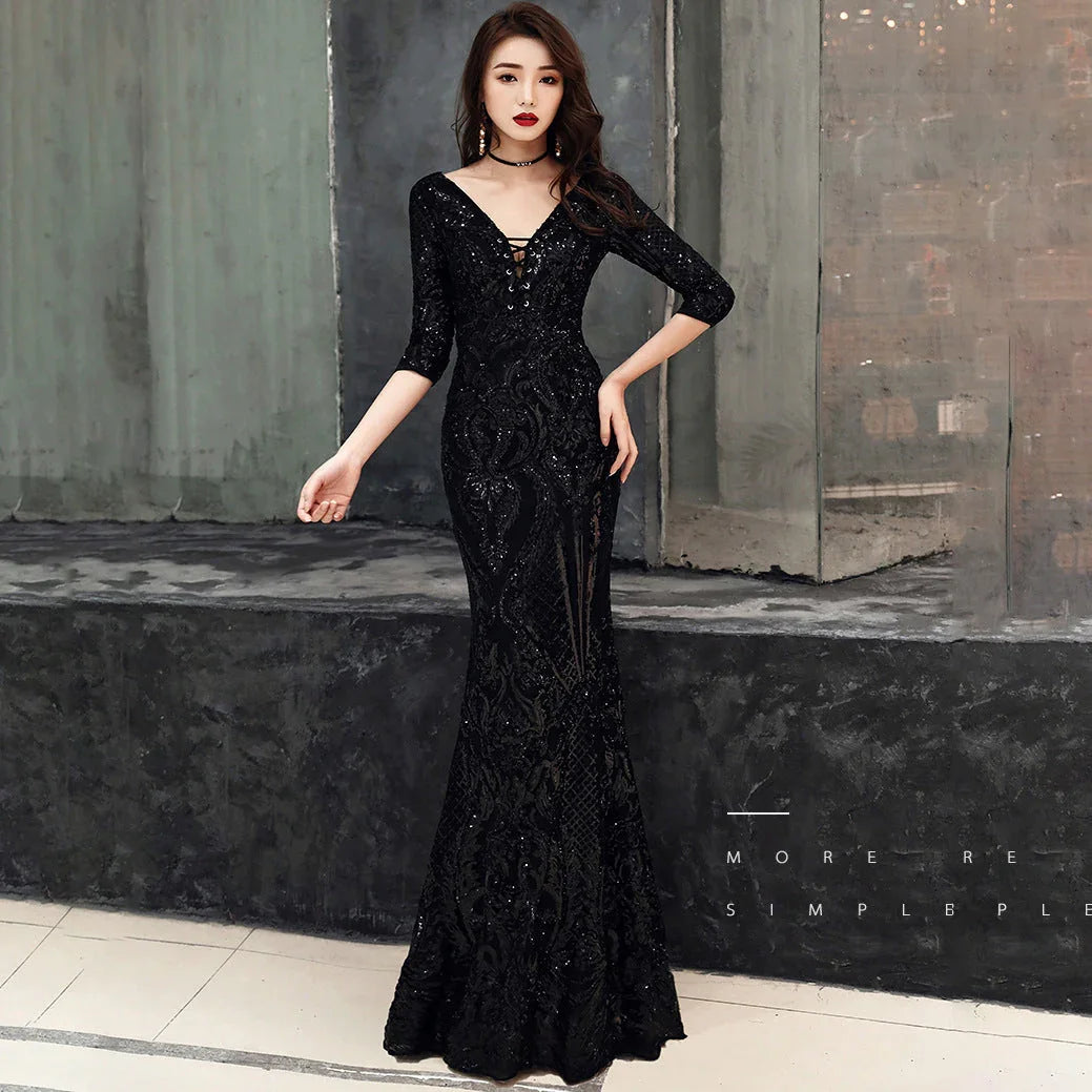 Sexy fishtail dress in sequined evening dress - VAleG