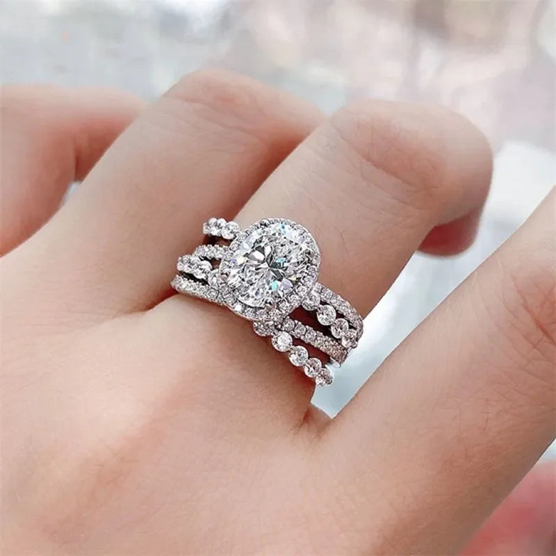 3 Carat Moissanite 925 Sterling Silver Layered Ring - VAleG