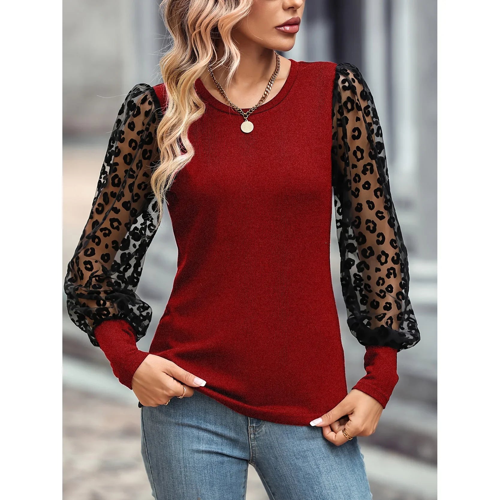 Slim-fit Color Matching Long-sleeved Top - VAleG