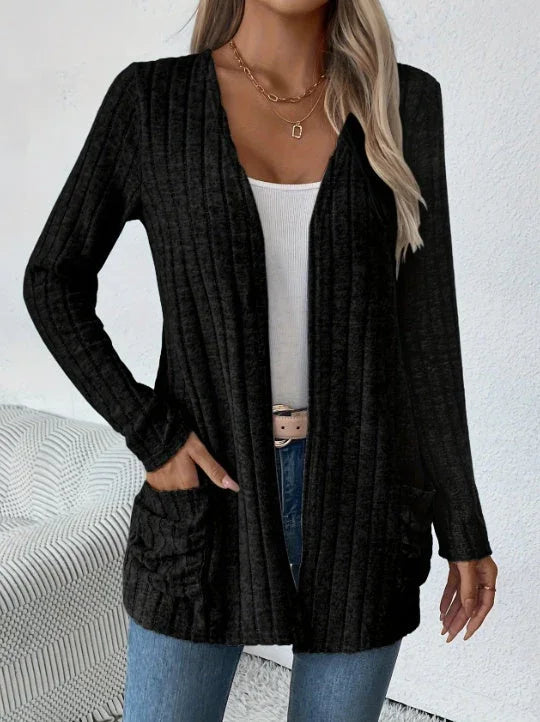 Solid Color Open-Front Cardigan - VAleG