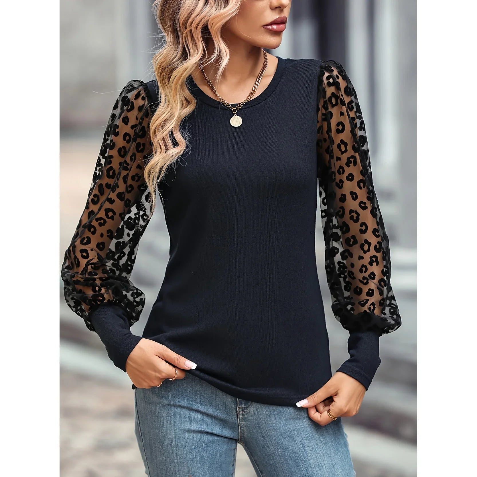 Slim-fit Color Matching Long-sleeved Top - VAleG