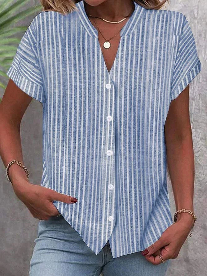 European And American New Short-sleeved Shirt Navy Style Striped Casual T-shirt - VAleG