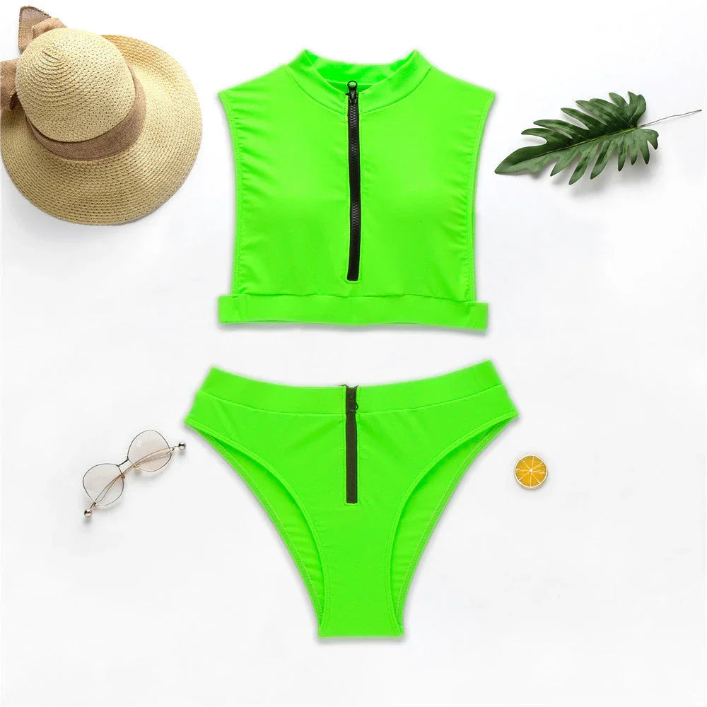 New Swimsuit Fluorescent Swimsuit Solid Bikini - VAleG