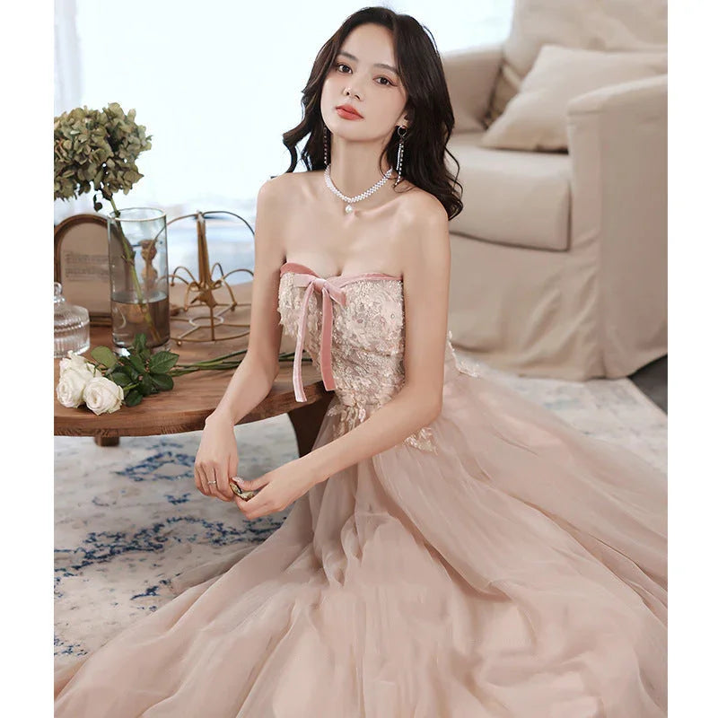 Elegant Tube Lace Sequined Ball Gown Pageantry Gown Prom gown - VAleG