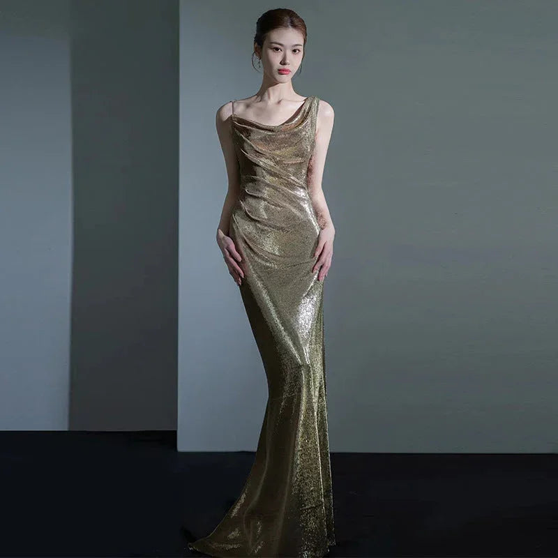 Fishtail Evening Dress For Women Elegant Sequins Annual Meeting Sexy Backless - VAleG