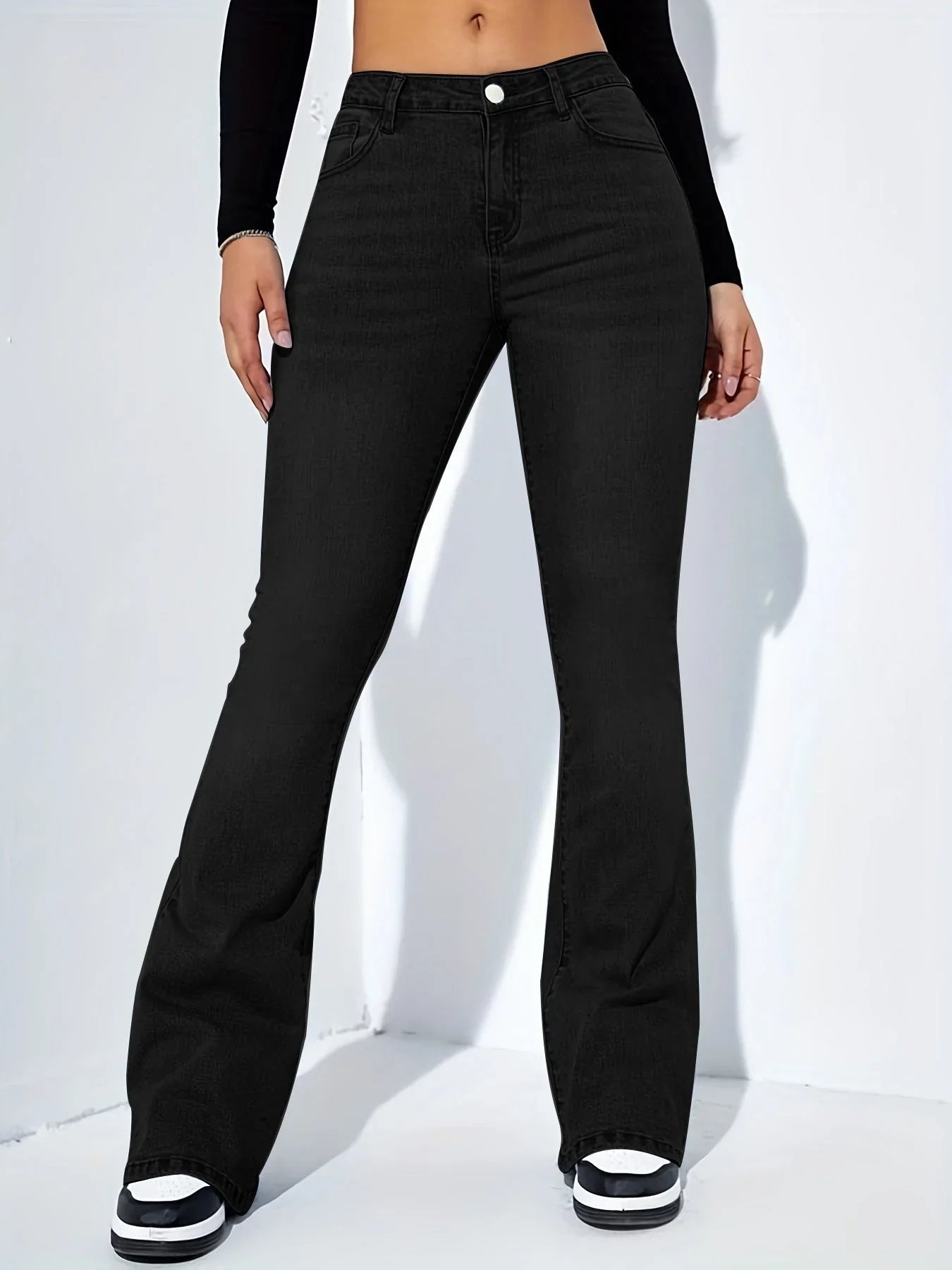 Women's Slim-fit Jeans Pants With Flared Design Fashion Casual High Waist Stretch Trousers - VAleG