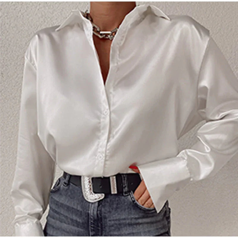 Autumn Cotton Long Sleeve Solid Color Polo Collar Single-breasted Shirt - VAleG