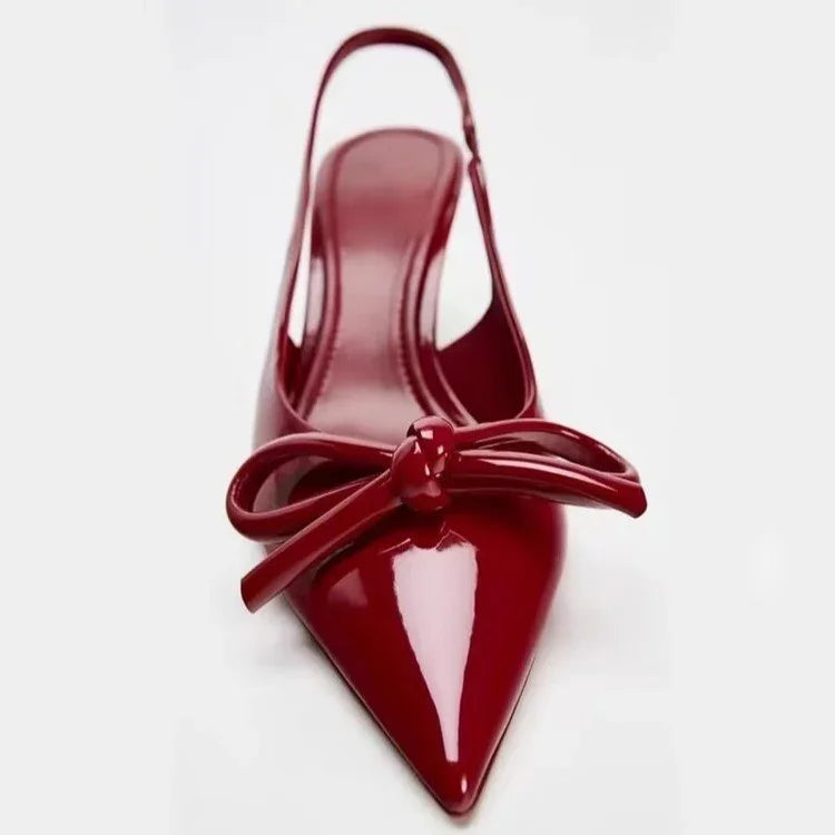 Women's Shoes Red Bowknot Decoration Low-cut Exposed Heel - VAleG