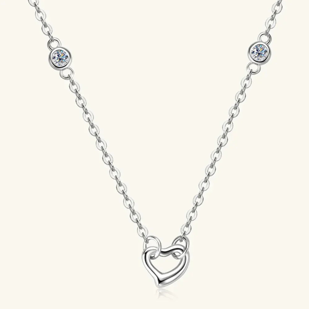 Moissanite 925 Sterling Silver Heart Necklace - VAleG
