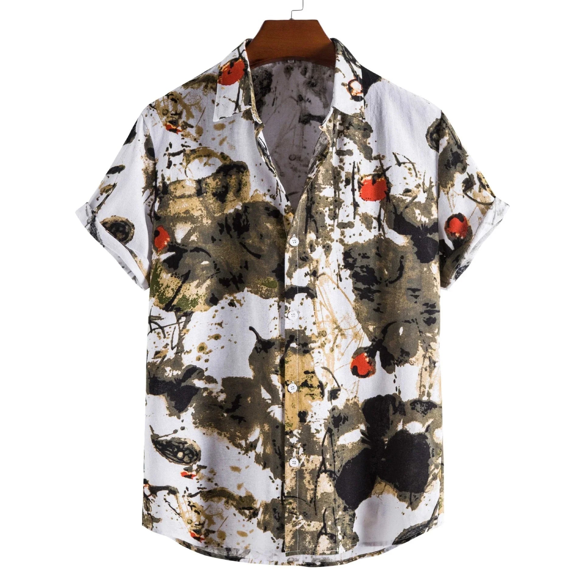 Printed Casual Men's Short-sleeved Shirt Lapel - VAleG