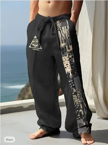 Retro Printed Loose Casual Straight Trousers - VAleG