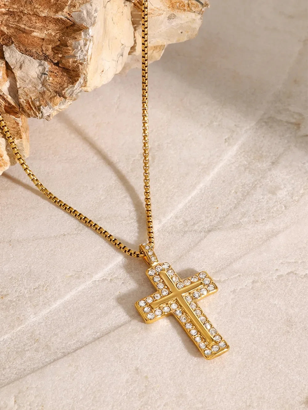 18K Gold-Plated Inlaid Zircon Cross Necklace - VAleG