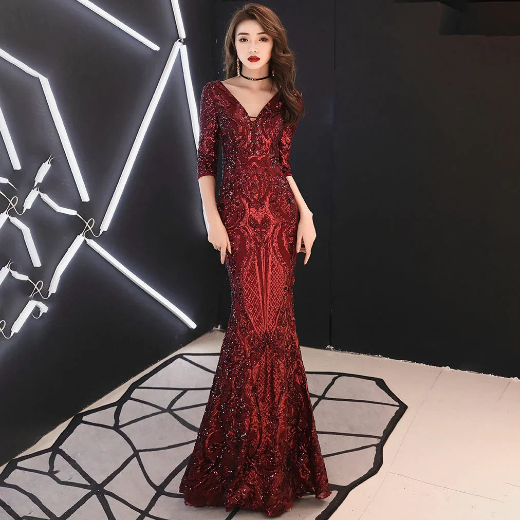 Sexy fishtail dress in sequined evening dress - VAleG