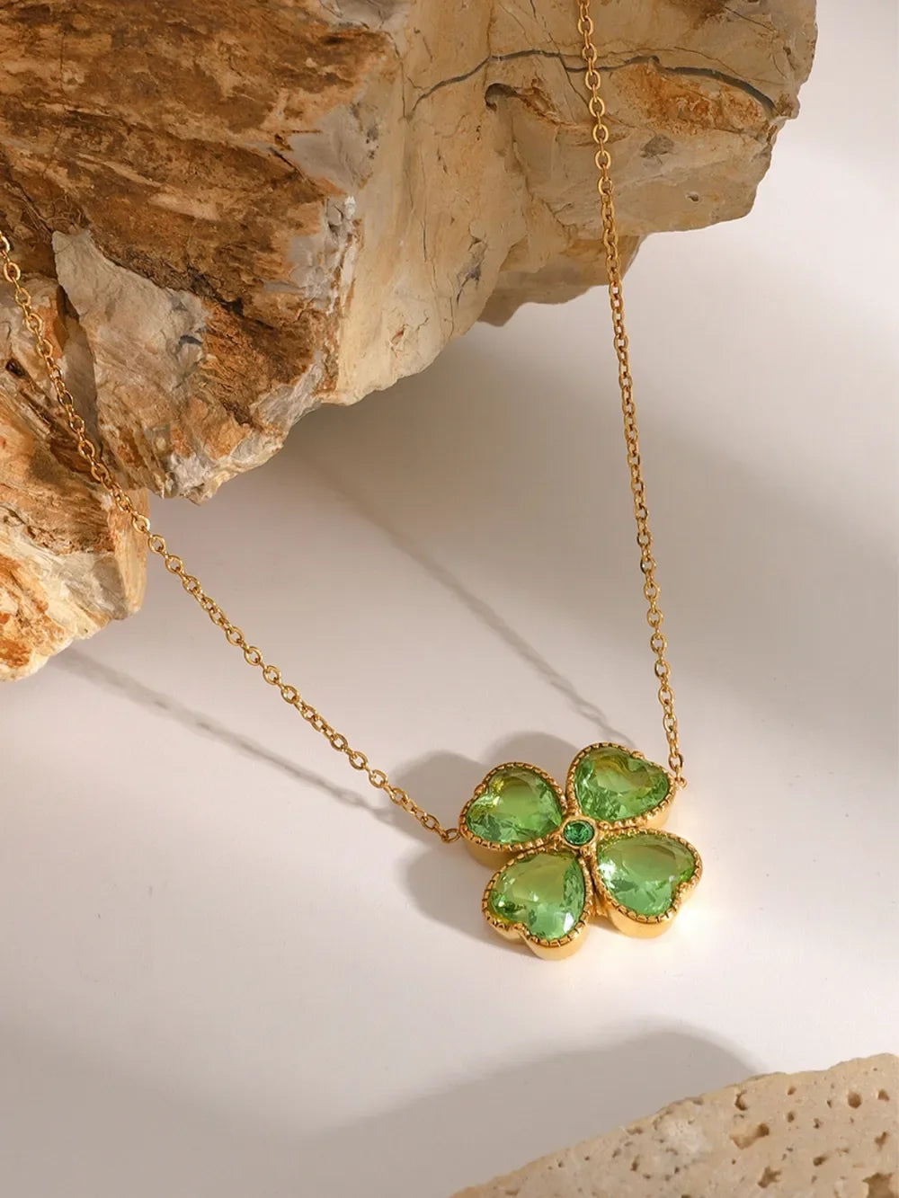 Stainless Steel Zircon Lucky Clover Pendant Necklace - VAleG