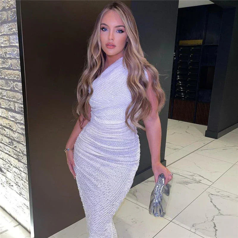 Fashion Shoulder Sleeve Irregular Hem Dress - VAleG
