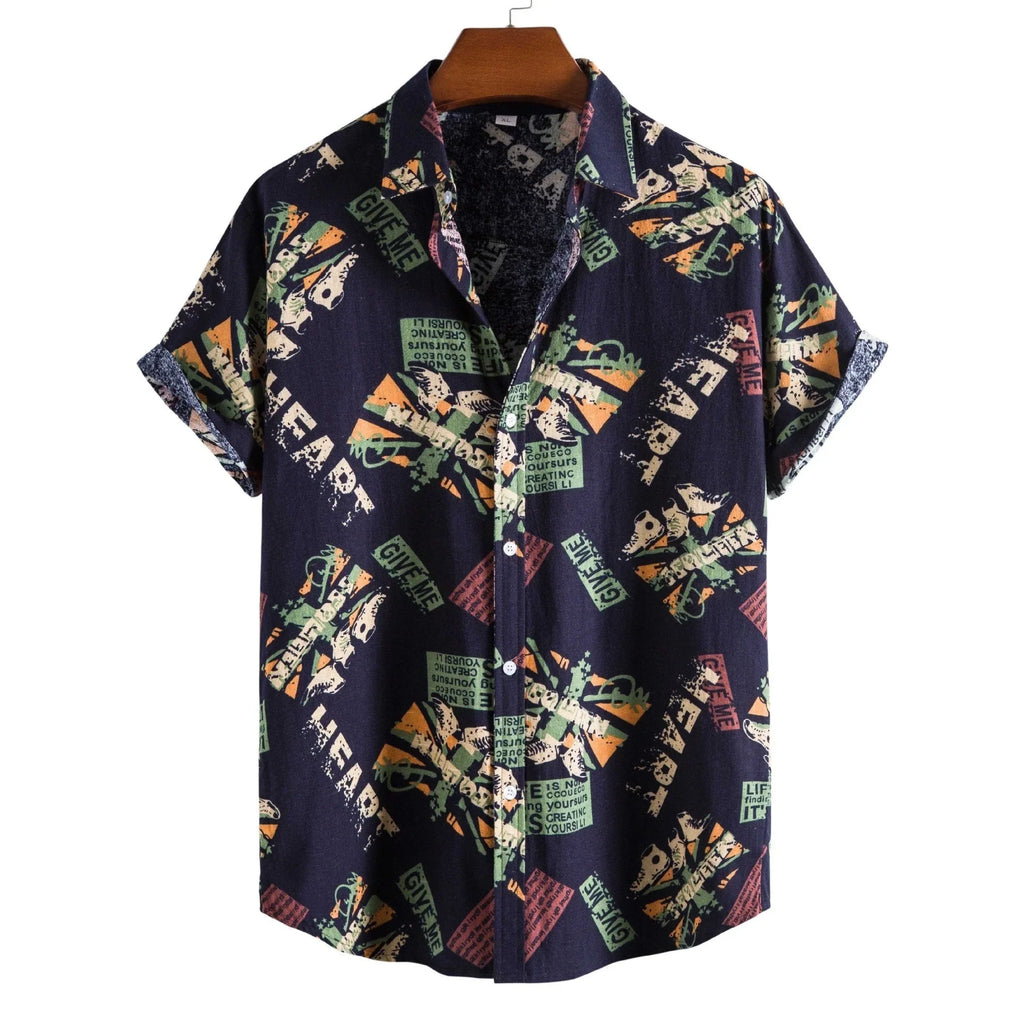 Printed Casual Men's Short-sleeved Shirt Lapel - VAleG