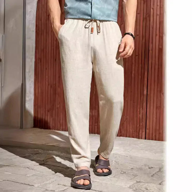 Men's Casual Cotton And Linen Drawstring Trousers Breathable Casual Versatile - VAleG