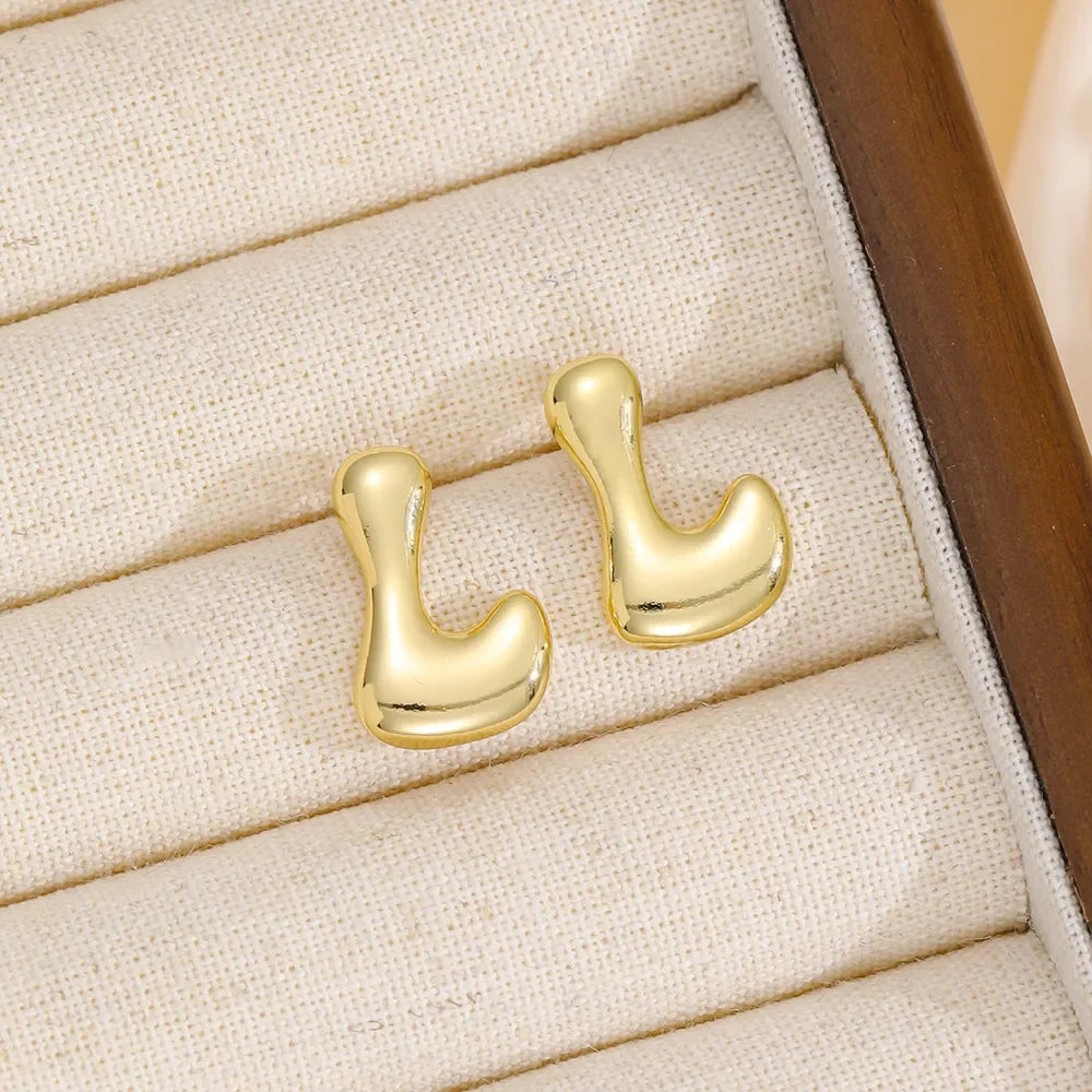 18K Gold-Plated Bubble Letter Stud Earrings - VAleG
