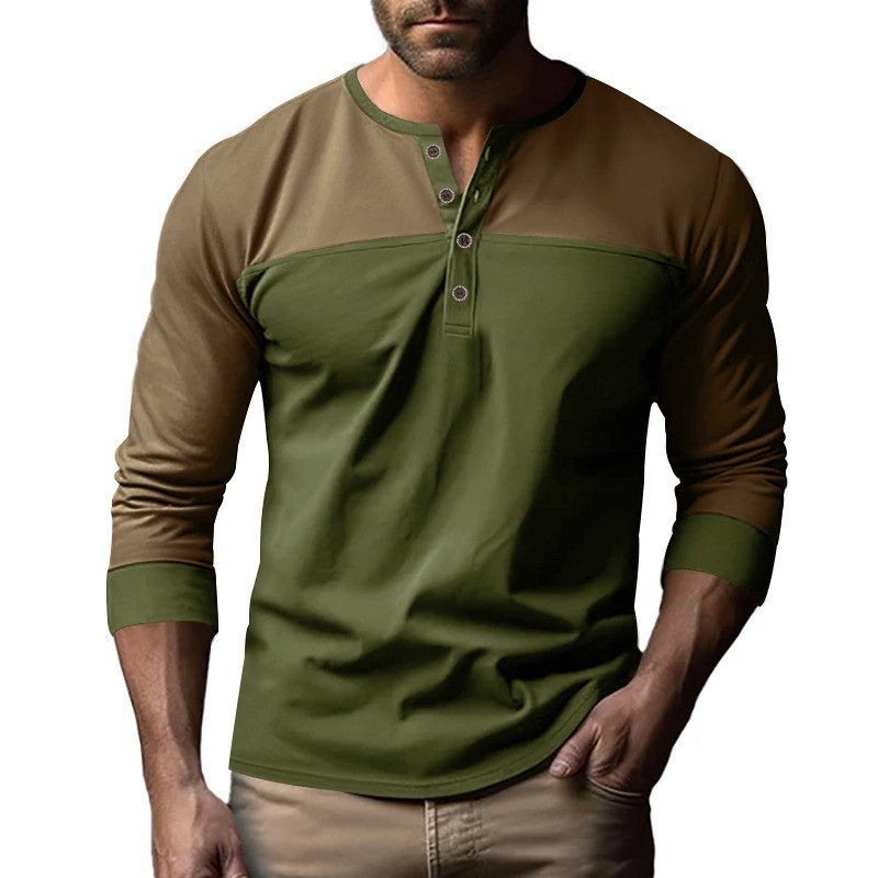 Maglia casual retrò alla moda a maniche lunghe con colletto alla coreana abbinato ai colori