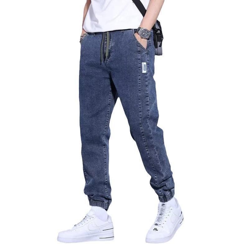 Youth Casual Harem Drawstring Elastic Elastic Beam Foot Type Men's Jeans - VAleG
