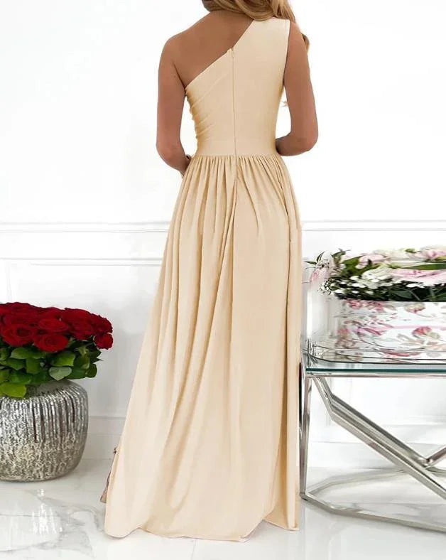 Women's One Shoulder High Split Cutout Sleeveless Elegant Sexy Cocktail Maxi Dress - VAleG