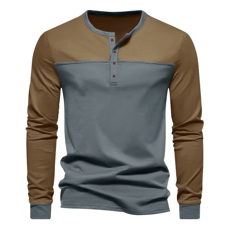 Maglia casual retrò alla moda a maniche lunghe con colletto alla coreana abbinato ai colori