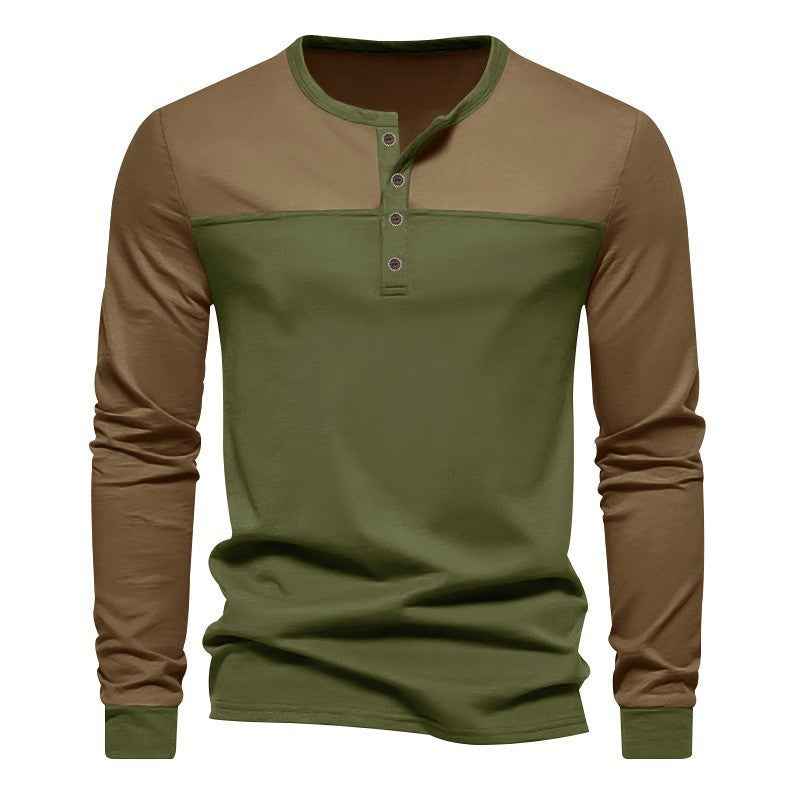 Maglia casual retrò alla moda a maniche lunghe con colletto alla coreana abbinato ai colori