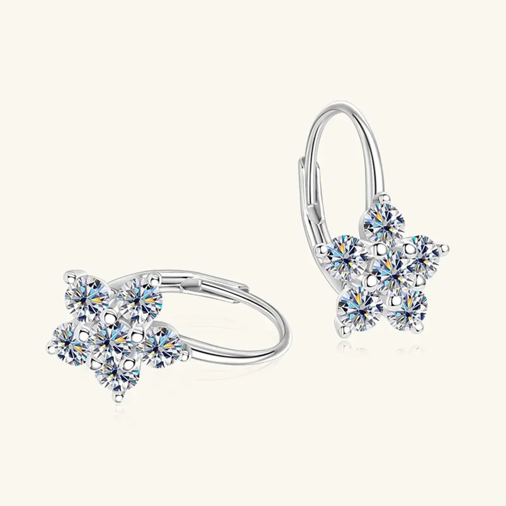 1.2 Carat 925 Sterling Silver Moissanite Flower Huggie Earrings - VAleG