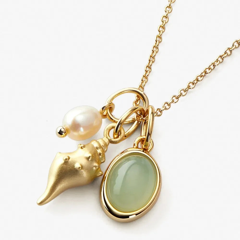 14K Gold-Plated Natural Crystal Conch Pendant Necklace - VAleG