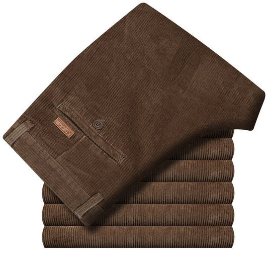Thick Stripe Casual Pants Corduroy Double Pleated High Waist Loose VAleG