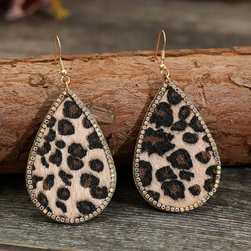 Zircon PU Leopard Teardrop Earrings - VAleG