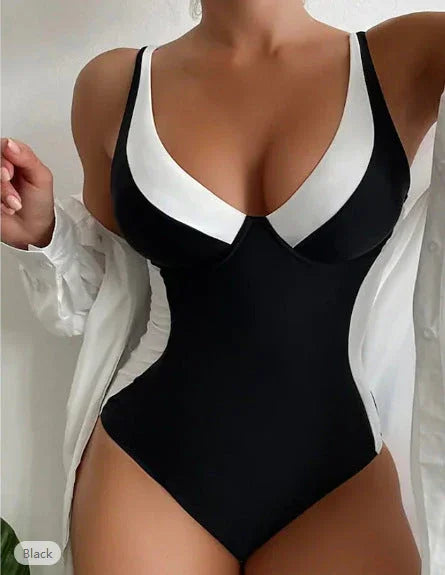 One Piece Swimsuit Sexy Belly Contracting V-neck Swimsuit Sports - VAleG