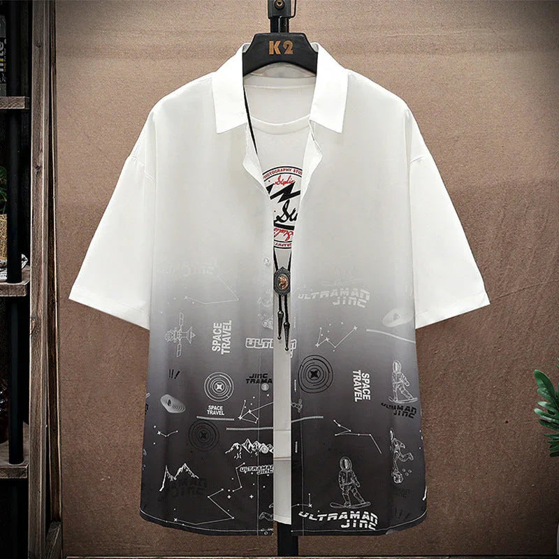 Summer Thin Ice Silk Shirt Loose Collar T-shirt Fattening Type Fat Man - VAleG