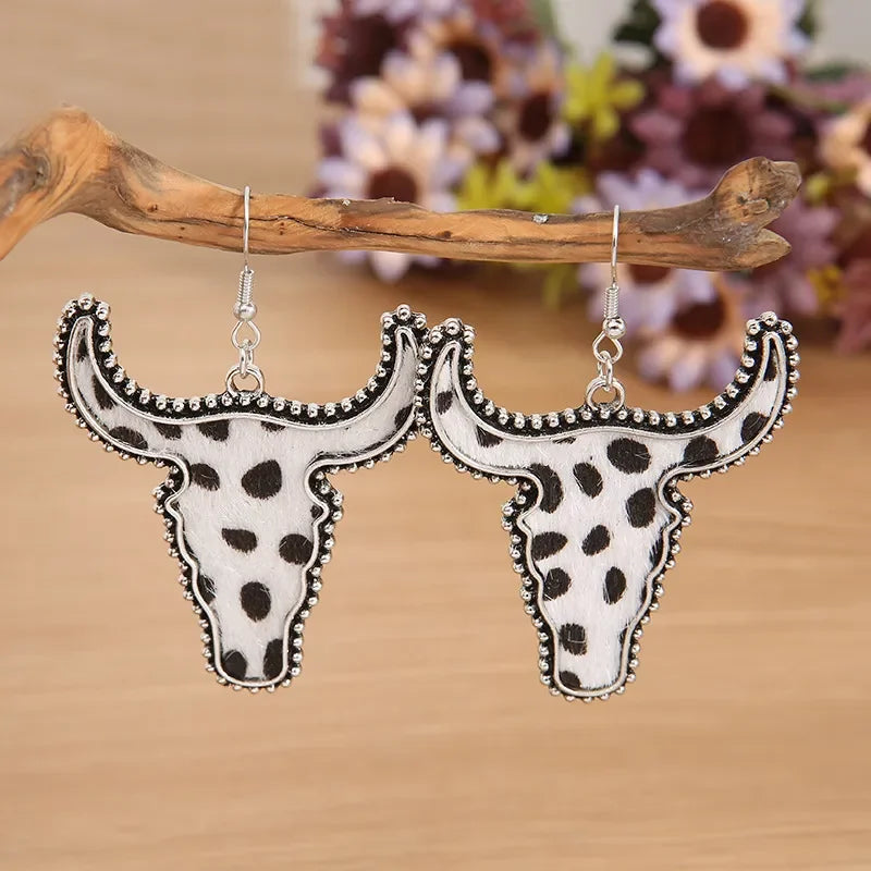 Alloy Animal Print Cow Head Earrings - VAleG