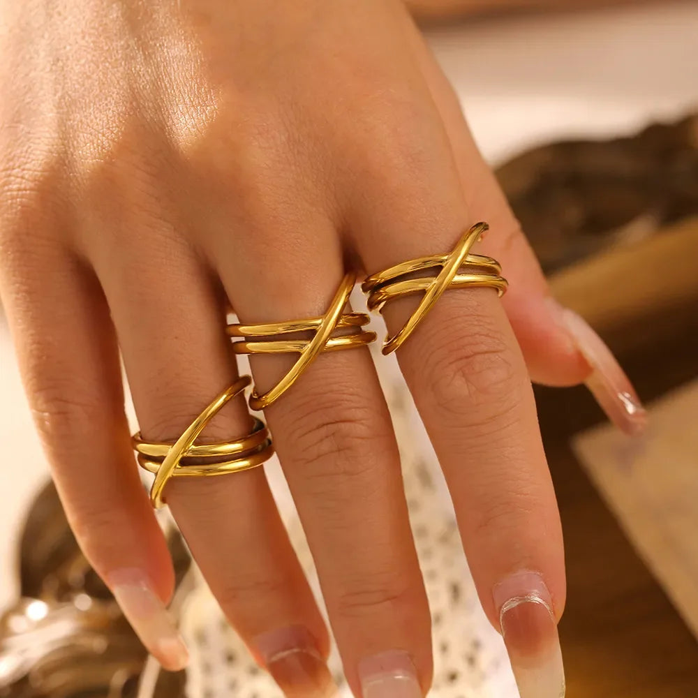 18K Gold-Plated Crisscross Ring - VAleG