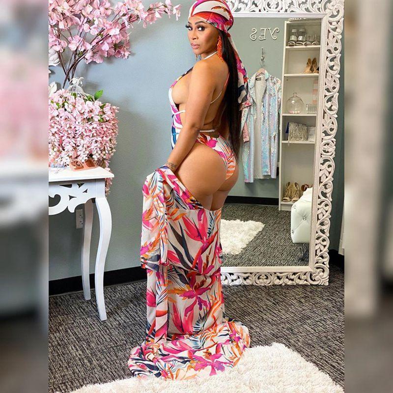 Printed Beach Bikini Strap Three Piece - VAleG