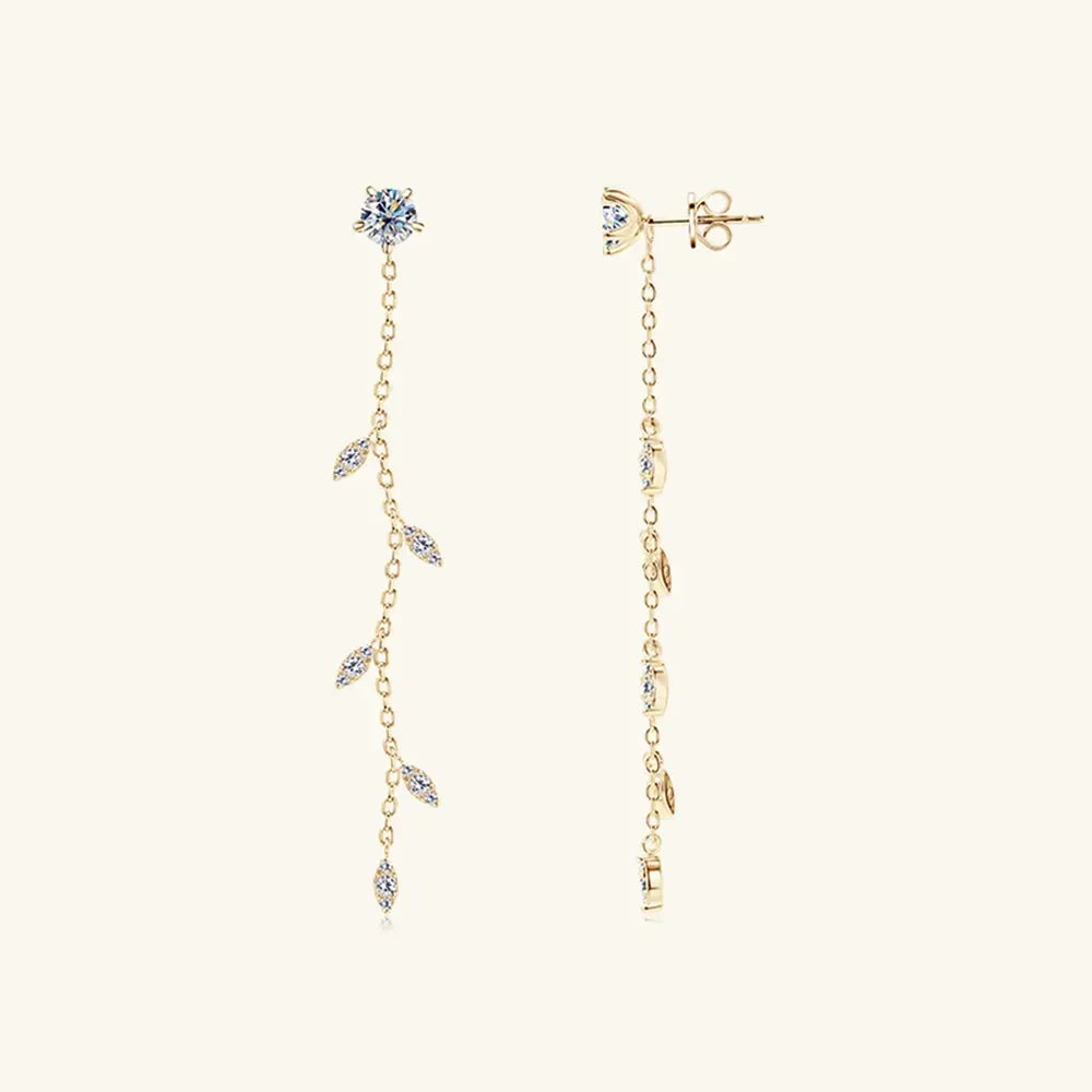 1.38 Carat Moissanite 925 Sterling Silver Leaf Earrings - VAleG