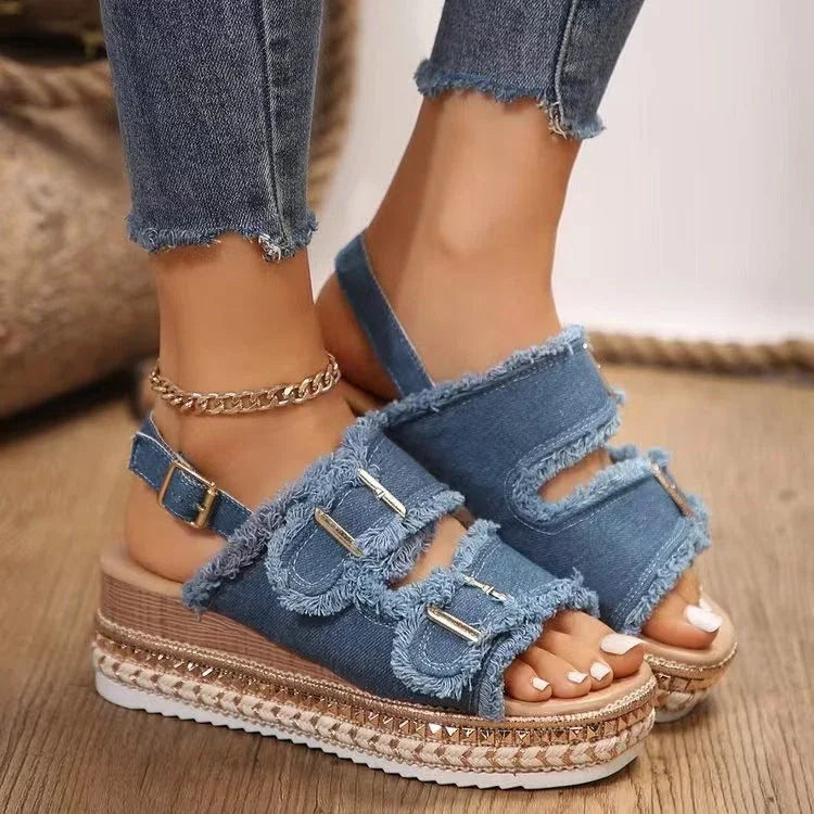 Beach Roman Niche Retro Double Buckle Decorative Slippers - VAleG