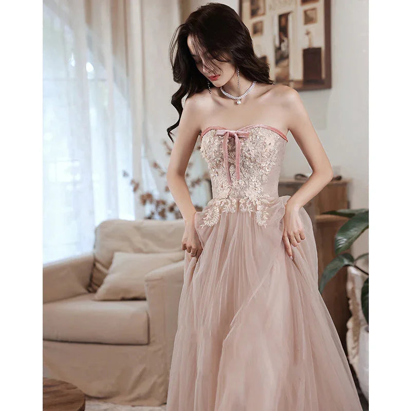 Elegant Tube Lace Sequined Ball Gown Pageantry Gown Prom gown - VAleG