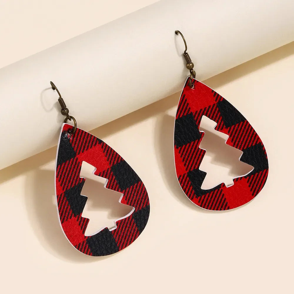 PU Leather Cutout Christmas Tree Earrings - VAleG