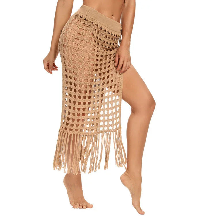 Ladies Fashion Slit Fringe Beach Skirt - VAleG