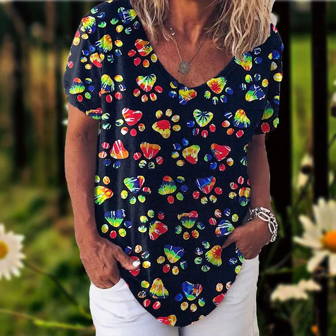 3D Printed Short Sleeve T-shirt Women's Casual Half V-neck T-shirt - VAleG