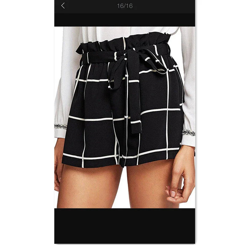Ladies Check Waist Belt Shorts - VAleG