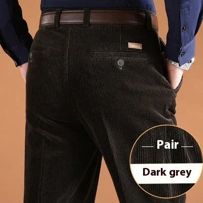 Thick Stripe Casual Pants Corduroy Double Pleated High Waist Loose - VAleG