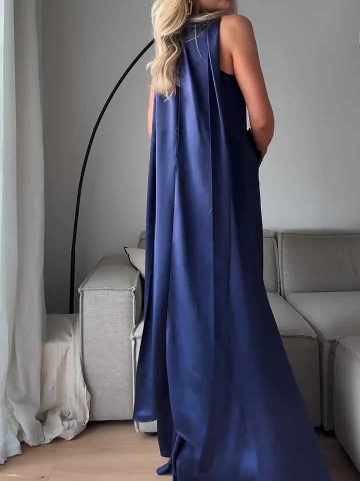 Royal Blue Satin Sleeveless Maxi Dress - VAleG